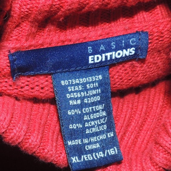 Basic Editions Popcorn Stitch, Cable Knit Turtleneck Sweater - Girls XL - Picture 3 of 3